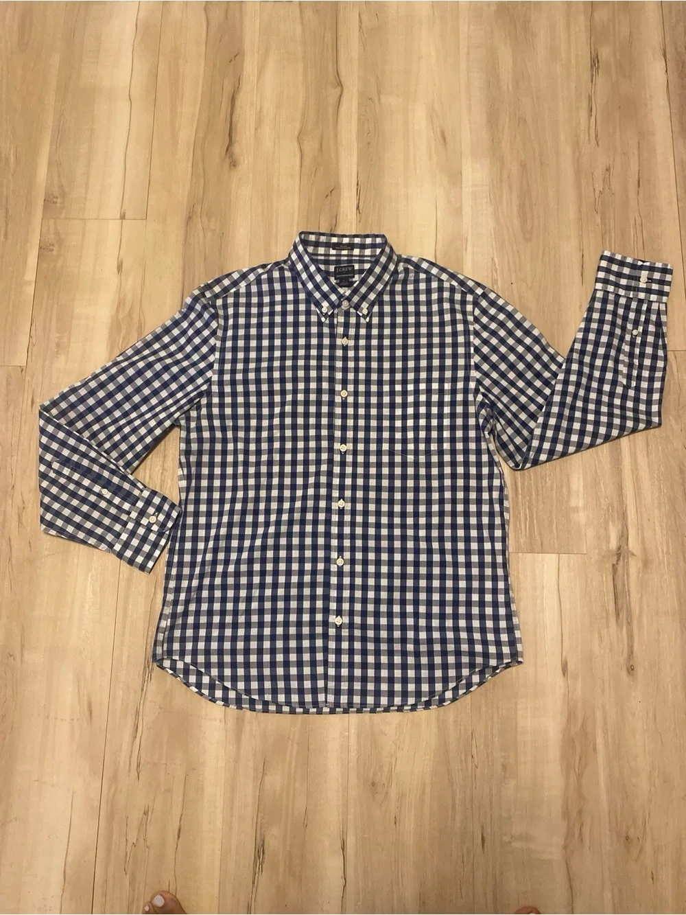 J. Crew Performance Shirt Mens L Large Slim Untucked Blue White Gingham NWT